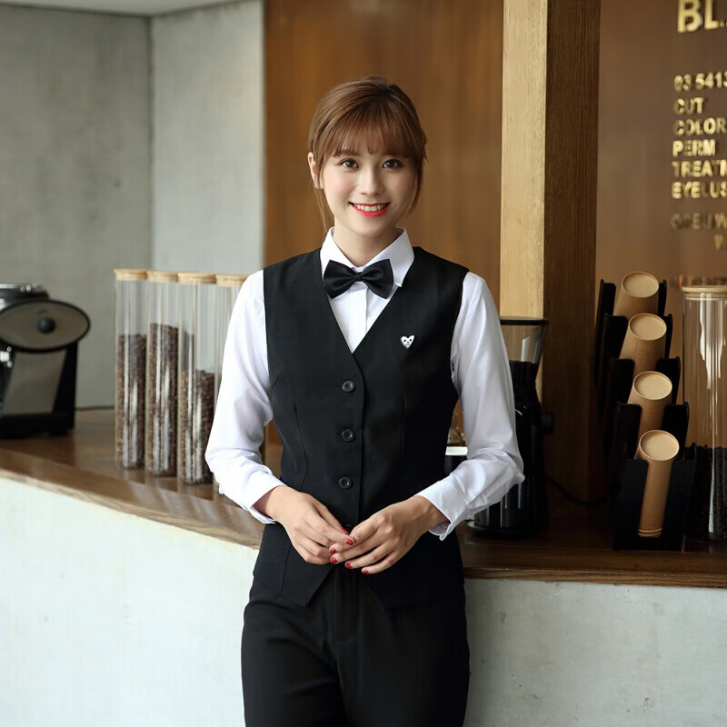 柚斯西餐厅调酒师工作服会所服务员男女马甲少爷工装马夹 黑色男款 l
