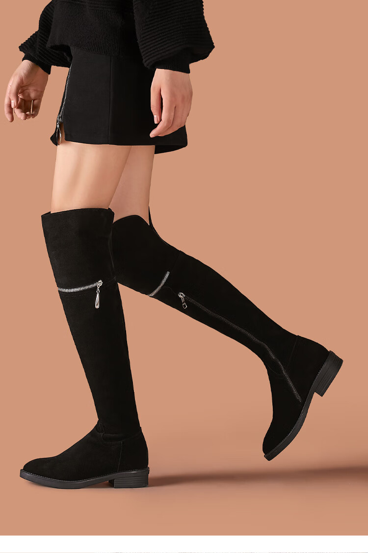 派尼英菲(paenenph)轻奢品牌长靴女秋冬新款真皮过膝女靴粗跟小个子