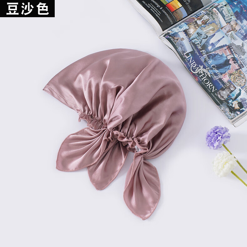 法国轻奢丝绸三角式素绉缎印花桑蚕丝月子产妇护发薄帽子舒适真丝睡帽