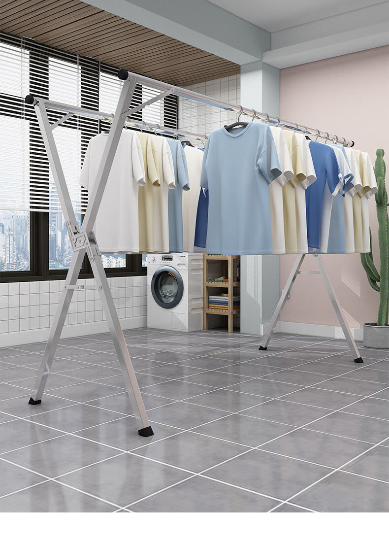 折叠晾衣架落地卧室内家用阳台室外不锈钢伸缩式凉衣杆晒被子神器