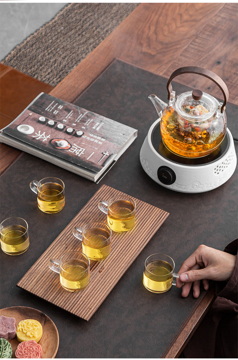宅货家用玻璃煮茶壶全自动煮茶器茶具套装煮茶炉花茶壶电陶炉 白尘