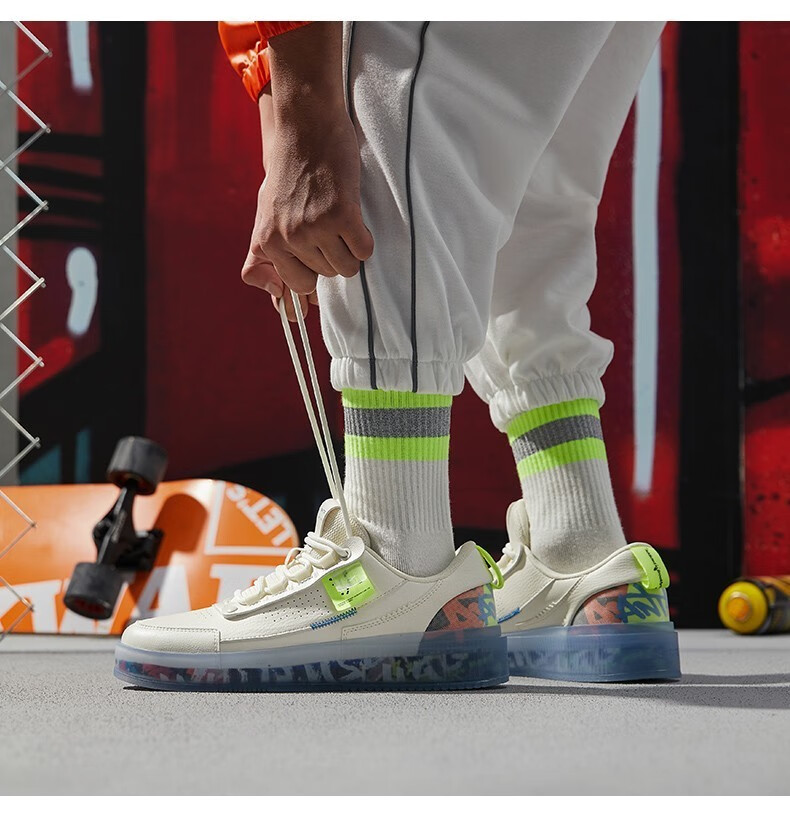 安踏男鞋板鞋2022秋季新款stash联名款时尚小白鞋运动男鞋 象牙白