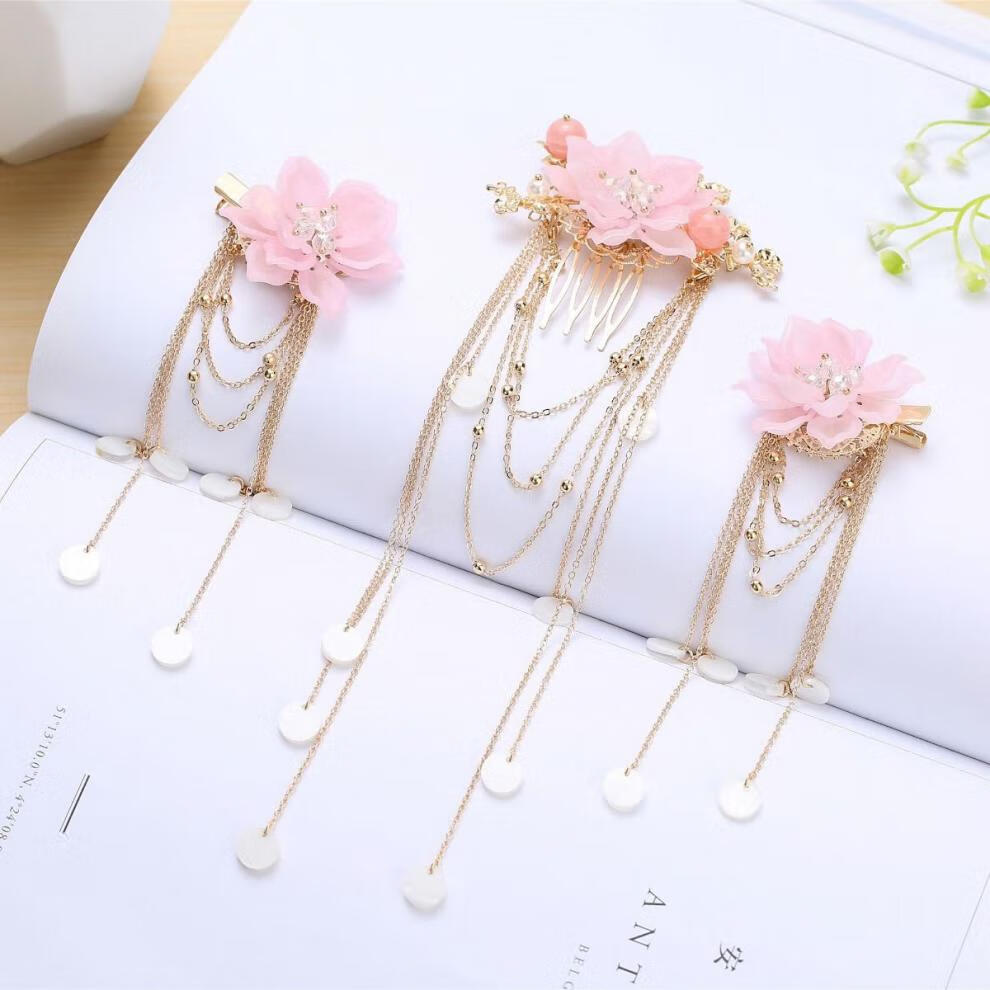 桑普兔古风头饰发梳边夹套装学生汉服古代明制表演仙气流苏步摇发饰