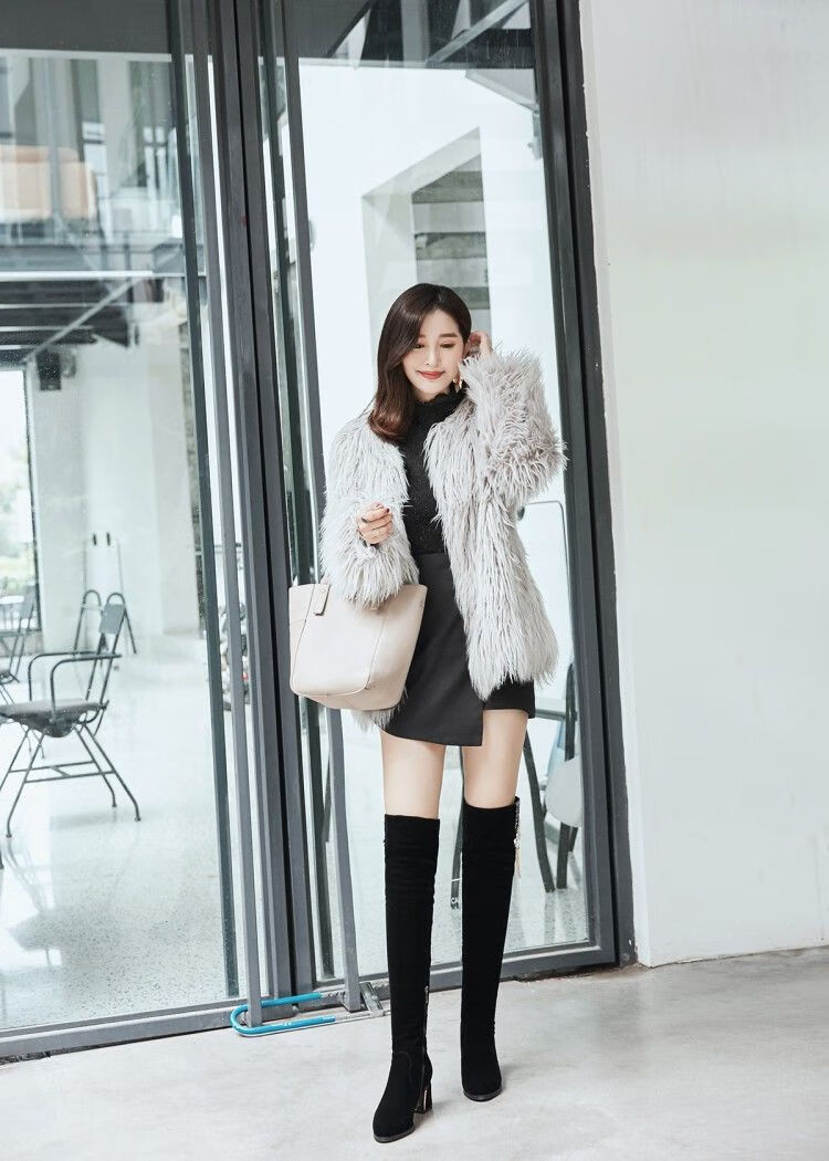 秋冬靴女2020新款冬天靴子长筒过膝盖长靴加绒水钻花朵高腰桶马靴黑色