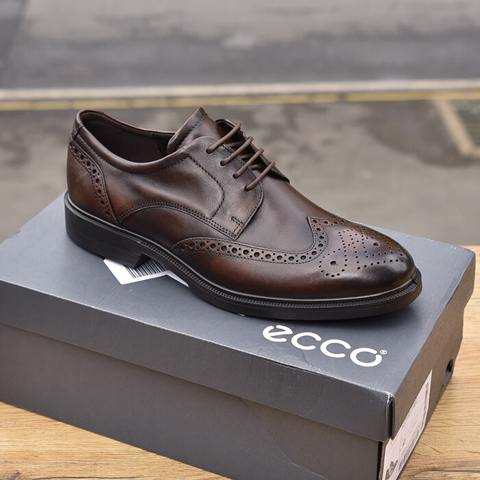 爱步ecco男鞋系带商务休闲布洛克雕花皮鞋 622164-01482古铜色 42