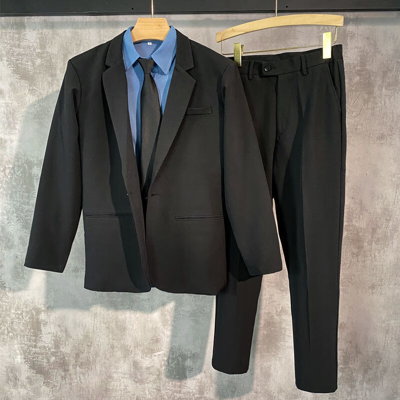黑色西装 黑衬衫 黑裤子 三件套 西装xl 衬衫2xl 裤子34码【图片 价格