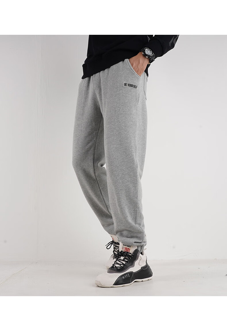 束腿裤男宽松男士束脚裤秋冬季灰色运动束腿长子加绒大码阔腿针织卫