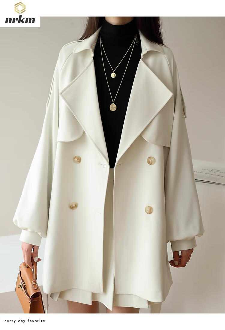 nrkm轻奢品牌高端品质风衣女士中青年早秋新款韩版宽松白色风衣女中长
