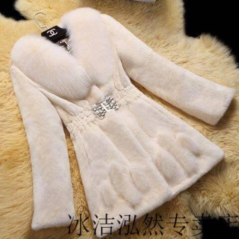 冰洁秋冬季桐乡皮草外套女中长款仿獭兔毛显瘦时尚仿狐狸毛领貂皮大衣
