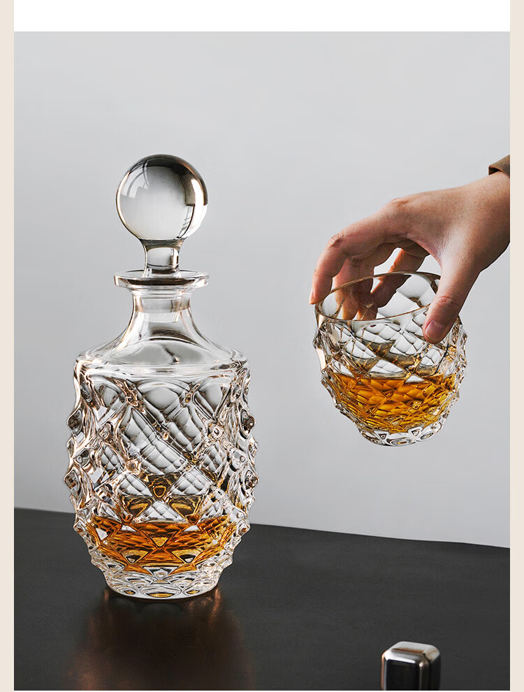 玻璃威士忌杯啤酒杯酒樽醒酒器创意个性 镜子酒樽单支 威杯6支【图片