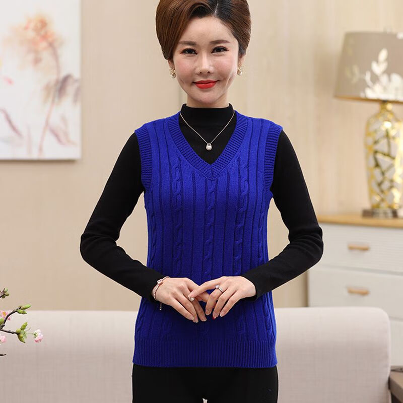 中年女士秋冬针织马甲40岁中老年羊毛背心女宽松羊绒马甲领妈妈装针织