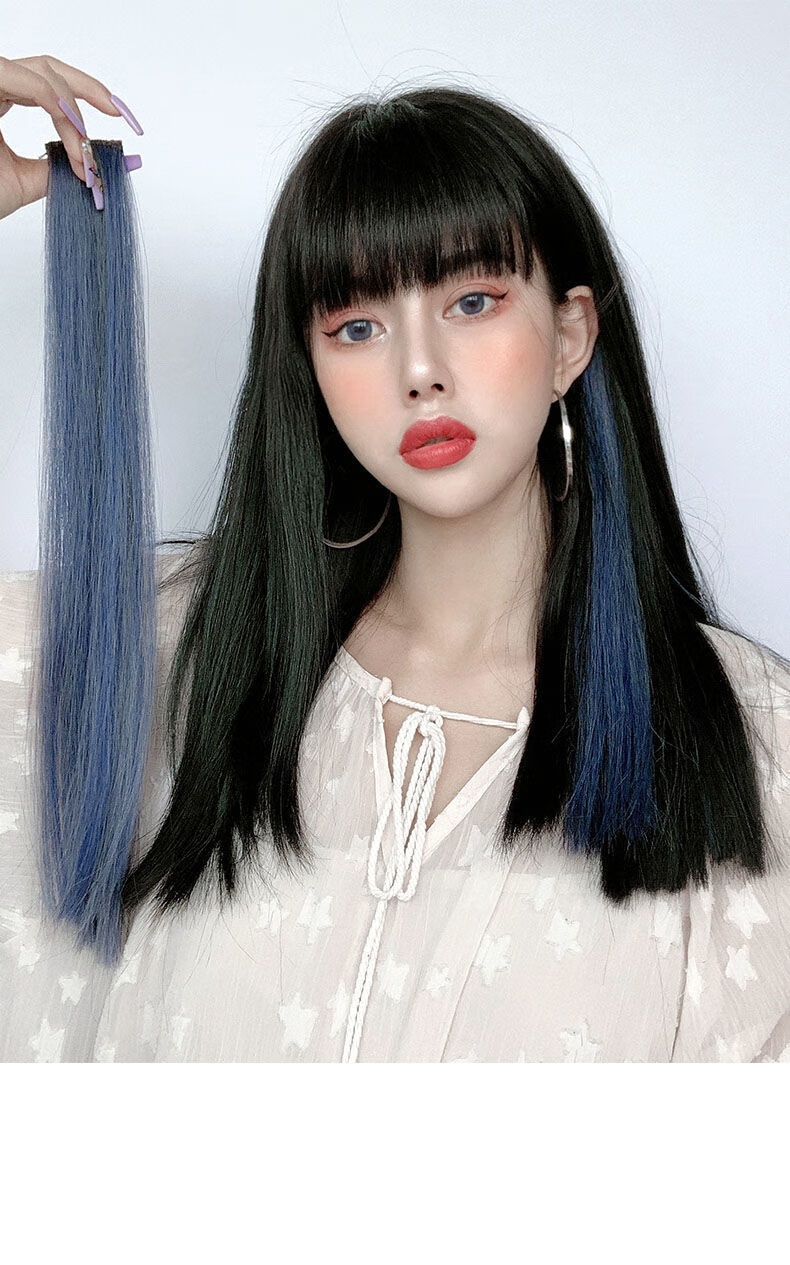 唐妮挂耳染假发片一片式无痕隐形女长发挑染假发片彩色直发贴片接发束