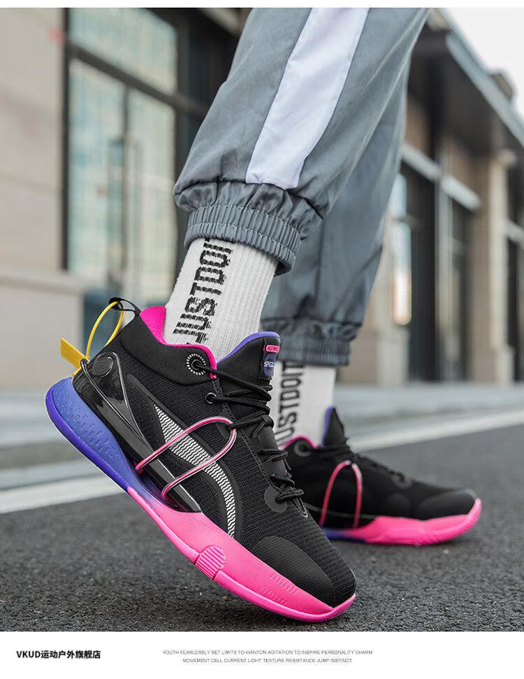 篮球鞋得物毒摩擦有声音超响高弹力高中生户外运动实战鞋 闪击8黑粉