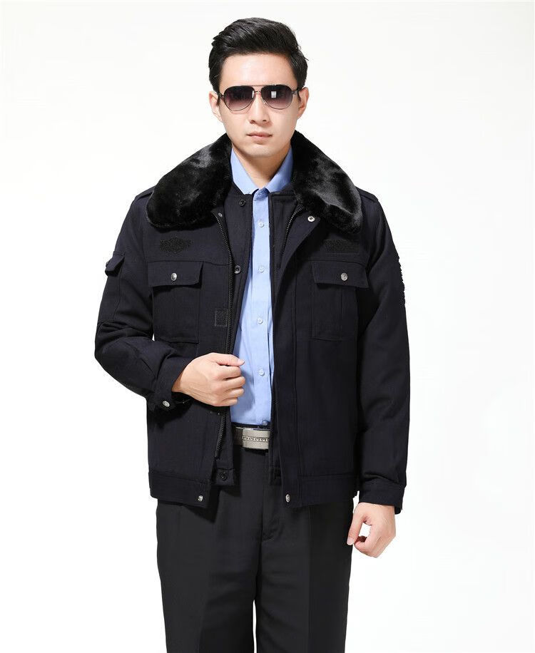 治安防寒毛料冬季执勤服保安大衣工作服夹克款棉衣加厚男女式防寒棉袄