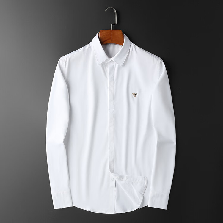 【欧洲站男装×潮牌】秋季新款小蜜蜂徽章长袖衬衫高端商务修身休闲