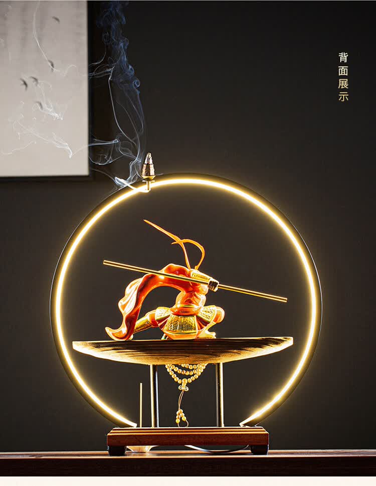 创意禅意孙悟空圆形灯圈斗战胜佛倒流香炉摆件家居客厅玄关装饰品大圣