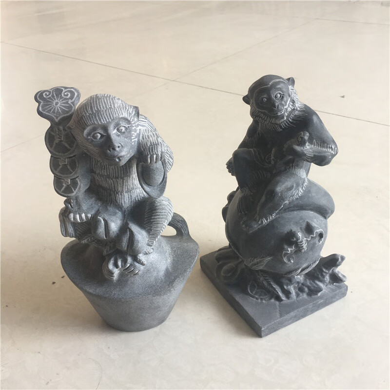 石雕青石猴子元宝如意十二生肖猴马上封侯工艺品摆件石头雕刻猴子 c款