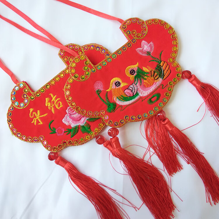 庆阳香包订婚锁结婚锁民间工艺 红色(鸳鸯锁加大款一对)主体宽19高13