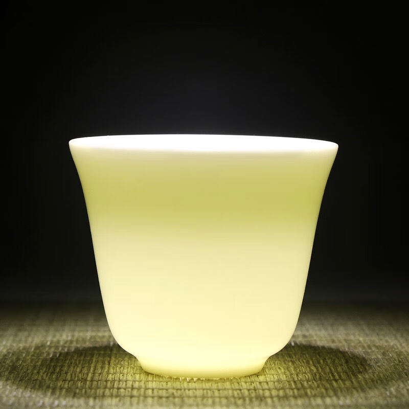 羊脂玉茶杯 功夫茶杯 主客人品茗功夫茶杯 通透如玉质感圆 羊脂玉敞口