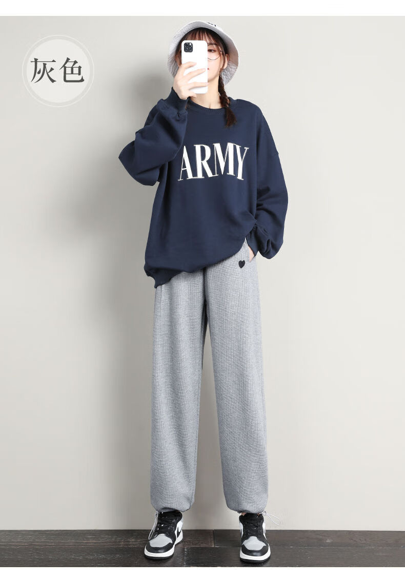 休闲裤女冬季加厚加绒加厚华夫格运动裤子女生宽松抽绳束脚秋冬季休闲