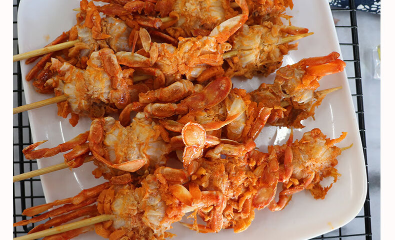 香辣螃蟹串户外烧烤蟹块蟹排串油炸冷冻半成品食材20串【图片 价格