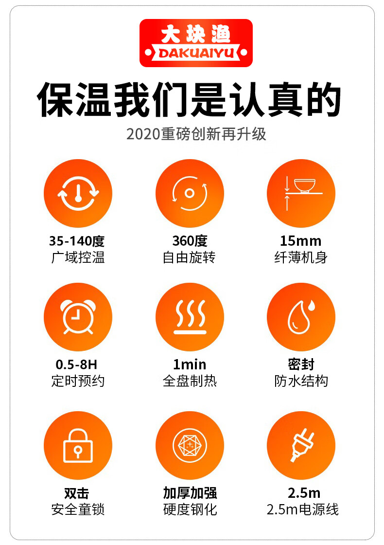 圆形饭菜保温板家用热菜板加热菜神器餐桌转盘暖菜板带火锅 【2个锅】