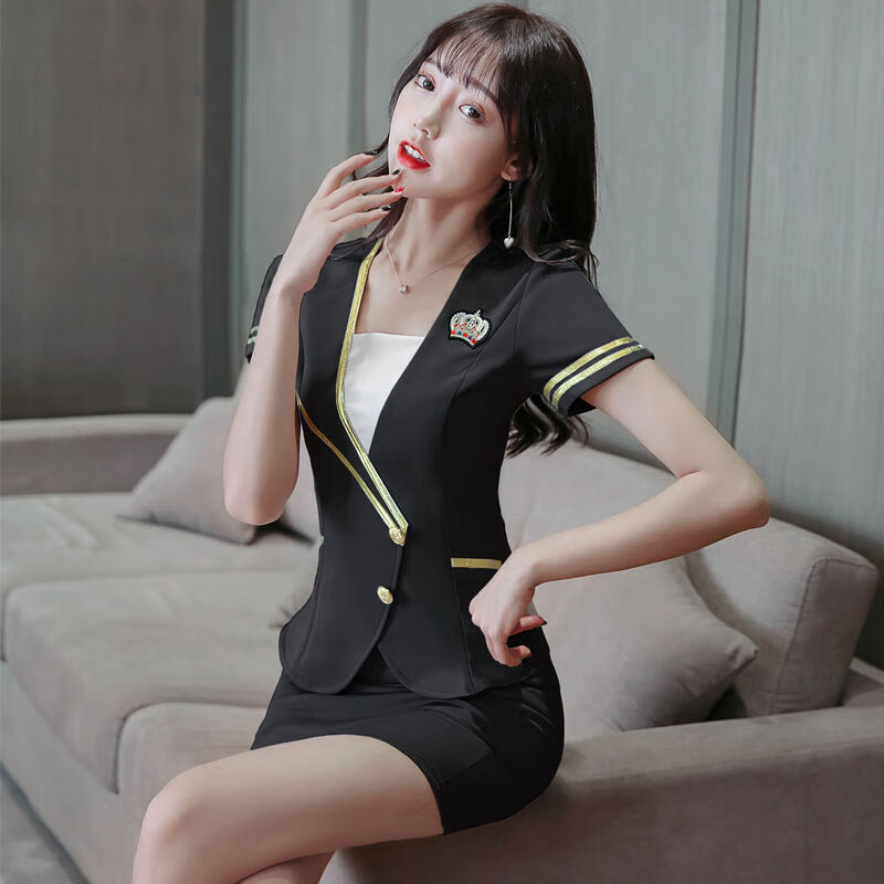 养生会所拿足浴足疗技师工作服性感足浴工作服女技师服套装显瘦 灰色