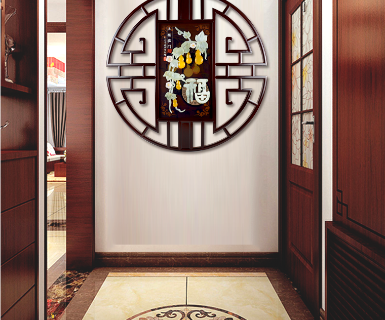 入户玄关福字装饰画福字入户玄关装饰画圆形过道走廊尽头壁挂新中式