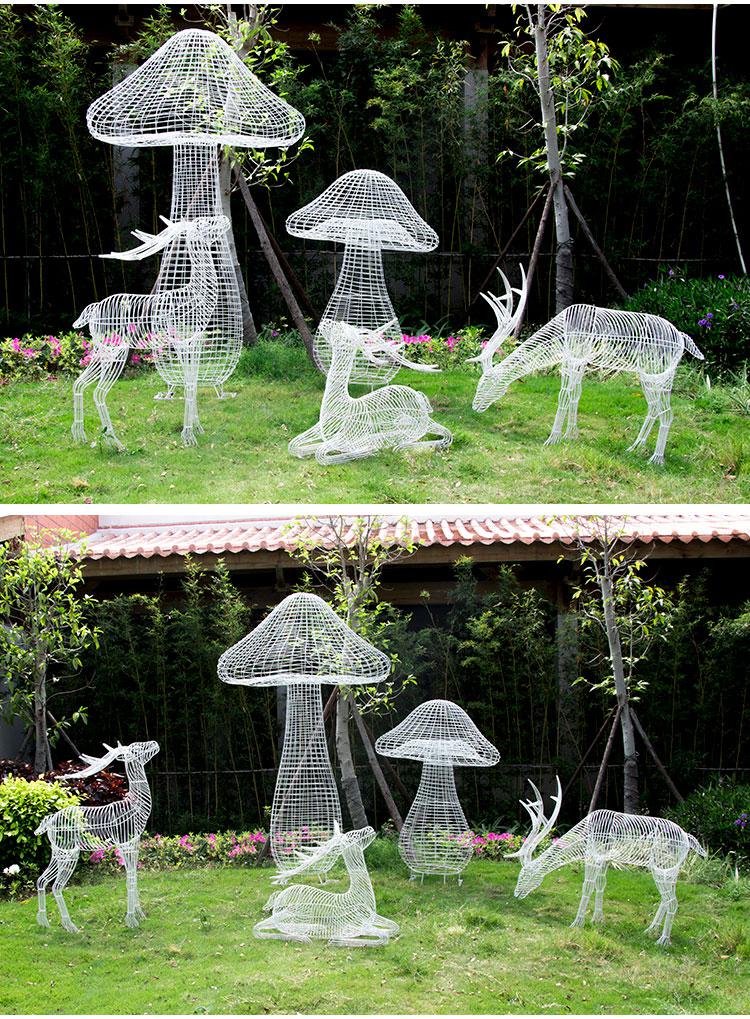 高端公园摆件铁艺不锈钢镂空蘑菇雕塑户外公园林小区草坪发光植物装饰