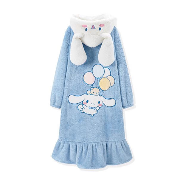 浪莎旗舰官方玉桂狗睡衣女秋冬款珊瑚绒兔耳朵连帽可爱毛绒日系加厚