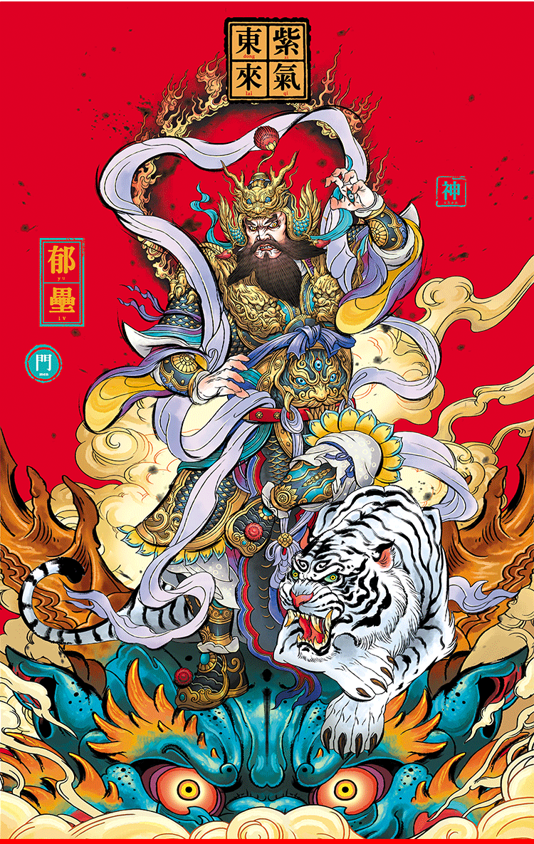 门神贴大门2022新款金箔门神2022新年大门年画装饰文武贴画秦琼关公