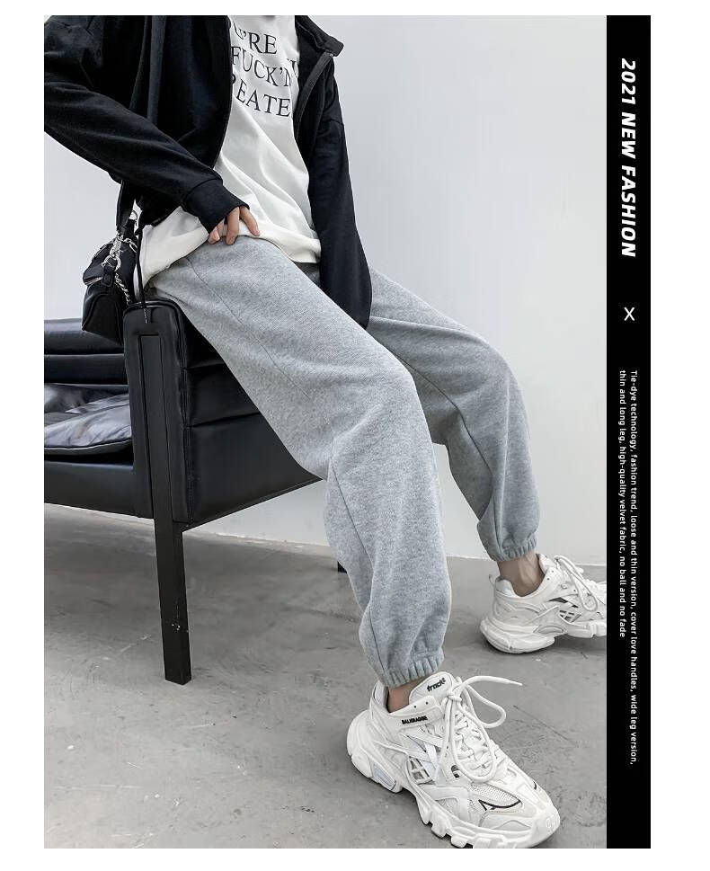 加绒运动女秋冬2021新款灰色束脚裤显瘦加厚卫裤秋冬季女式宽松女士