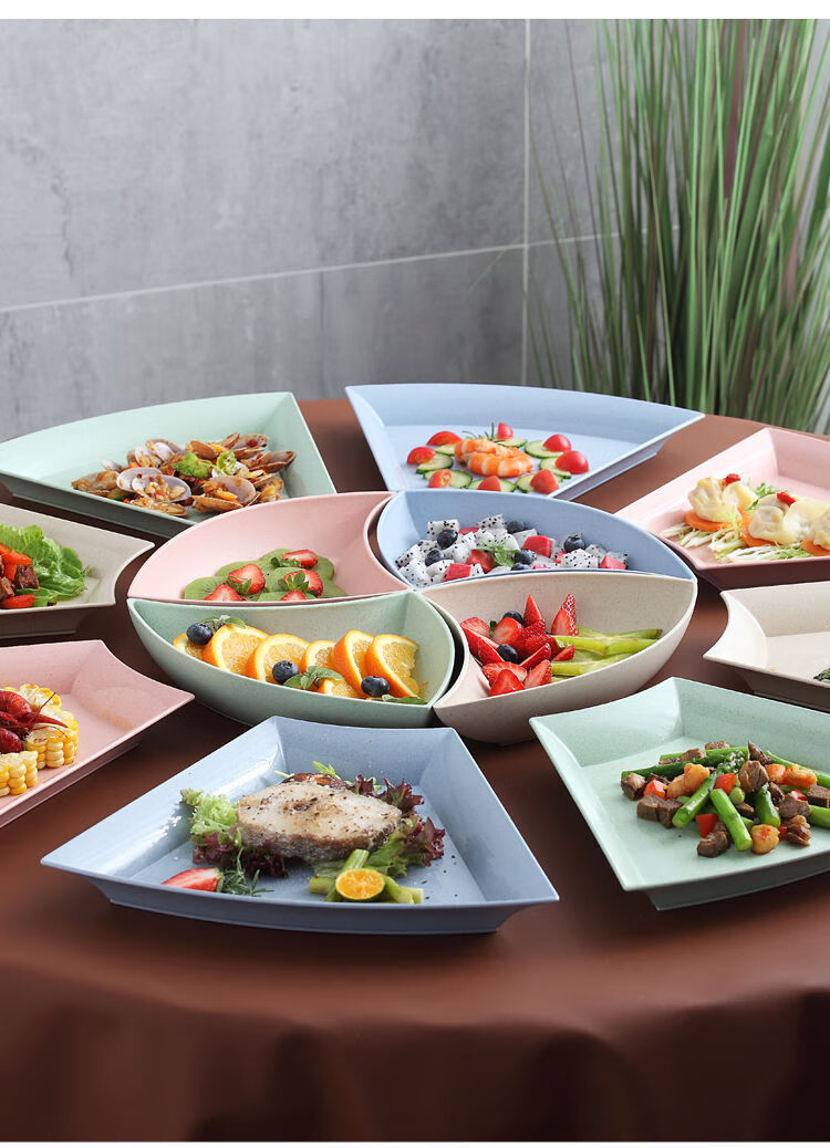轻奢网红家用圆菜盘子碟子防摔火锅年夜饭蔬菜拼盘餐具塑组合套装盛芯