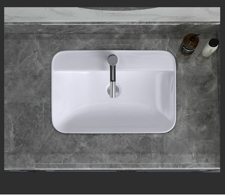 台中盆半嵌入式台上陶瓷洗手盆深水槽家用方形半挂洗漱洗脸面盆a款大
