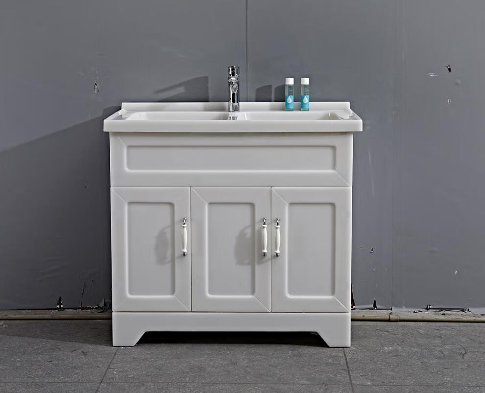 玉石洗衣柜全玉石洁白阳台洗衣柜整体柜平盆洗衣机一体洗衣池60160