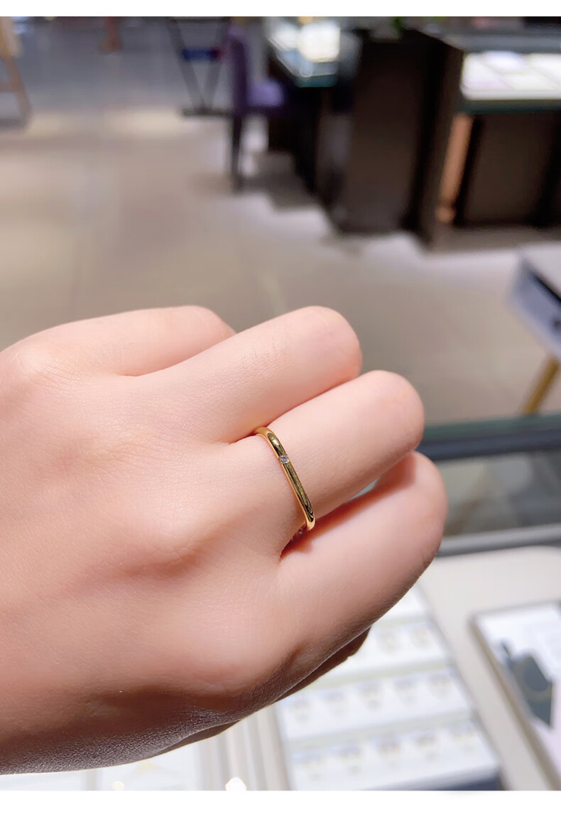 爱情故饰 小方戒指女s925纯银素圈镀18k金色光面小方形指环抖音同款