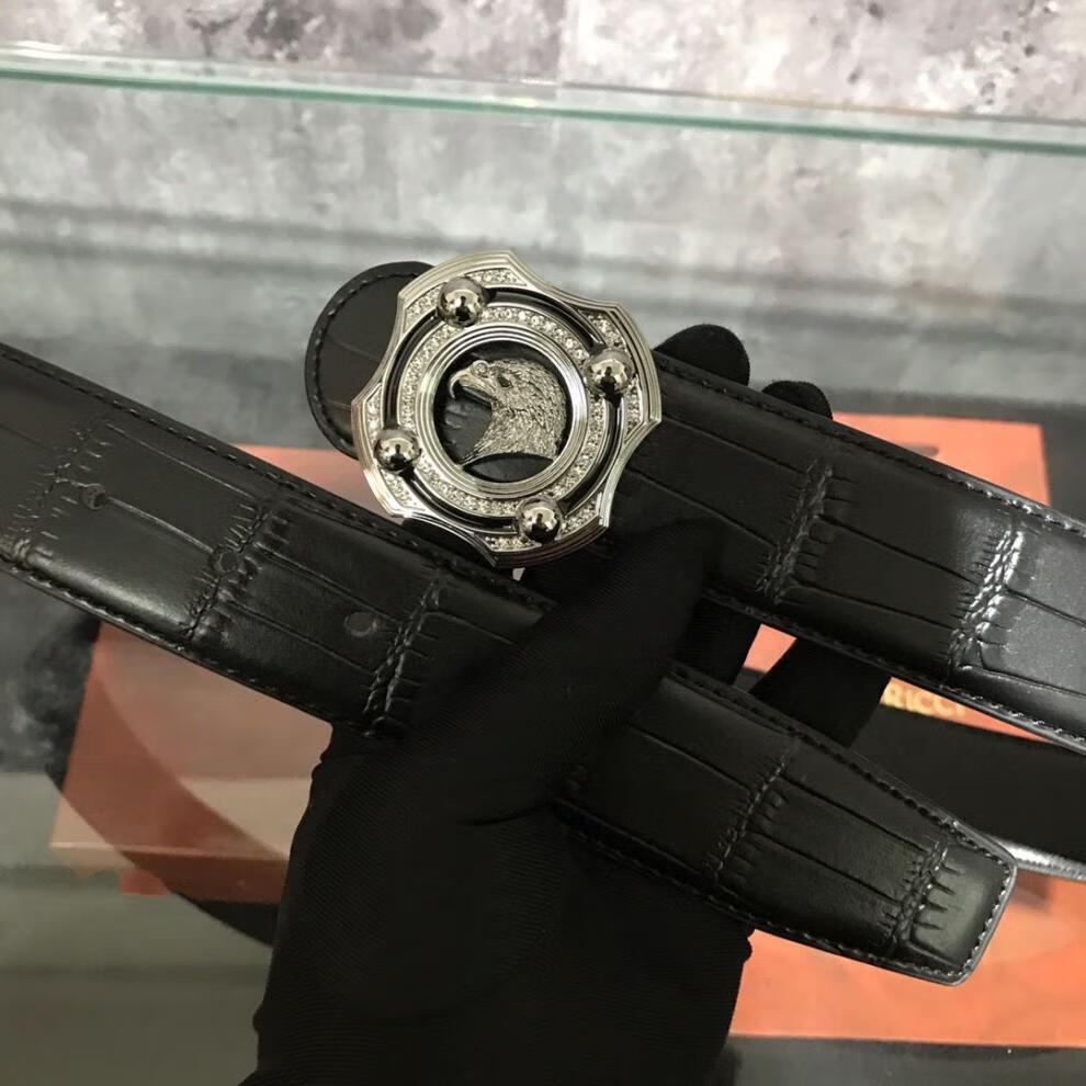 老鹰头 实心纯铜扣头 皮带 腰带 鳄鱼纹 牛皮 潮男 黑色 平滑扣 黑皮