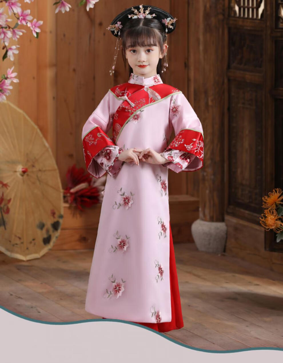 满族服装女儿童清朝格格服中国风公主秋冬装儿童汉服故宫廷演出服