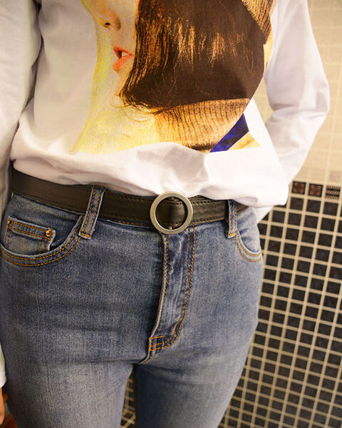 y皮带女简约百搭黑色女生腰带针扣学生裤腰带韩版装饰哈璐亚 桃心扣