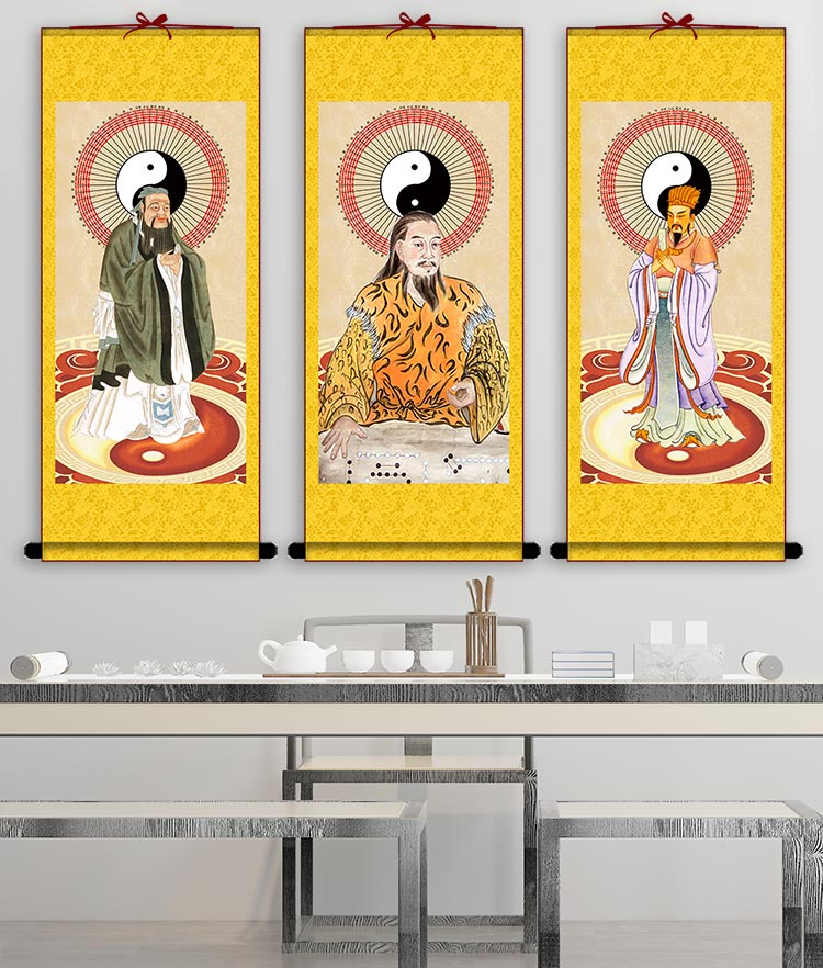 伏羲周文王孔子画像古代易更三圣挂画周易国学挂轴易经圣人卷轴画 易