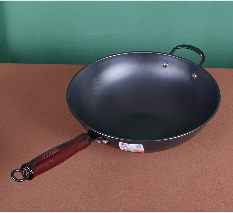 中康铁锅中康高纯极铁锅平圆底炒锅燃气电磁炉通用不粘34cm家用不生锈