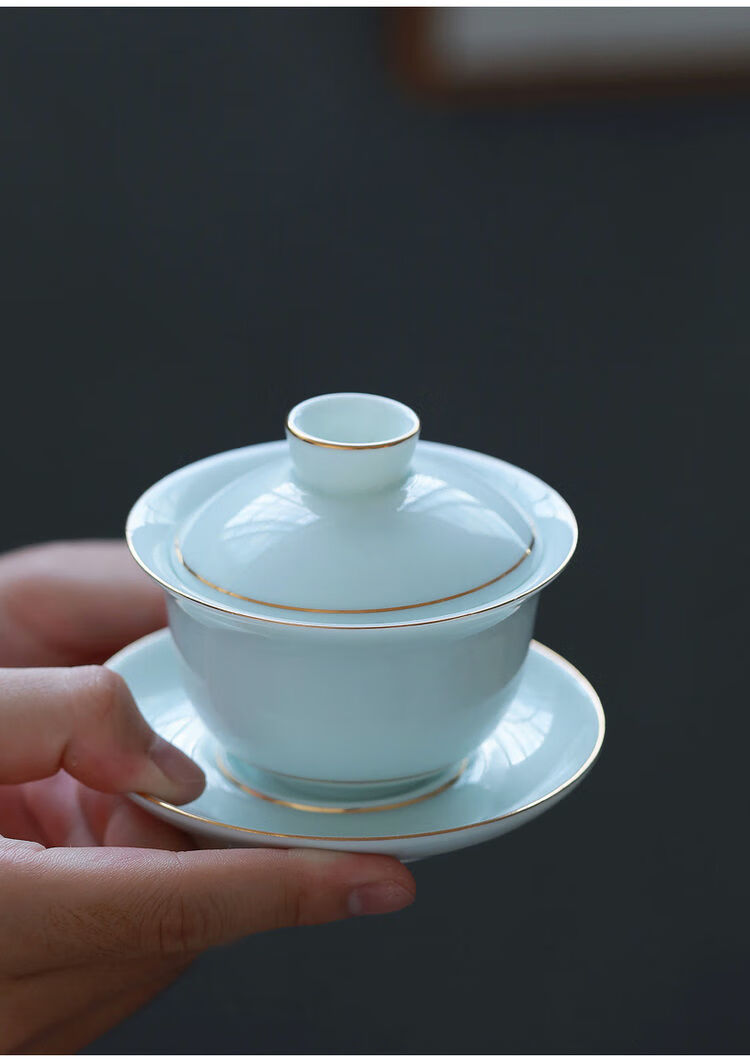 德化羊脂玉瓷单个白瓷盖碗影青描金陶瓷泡茶盖碗功夫茶具玉瓷白富贵