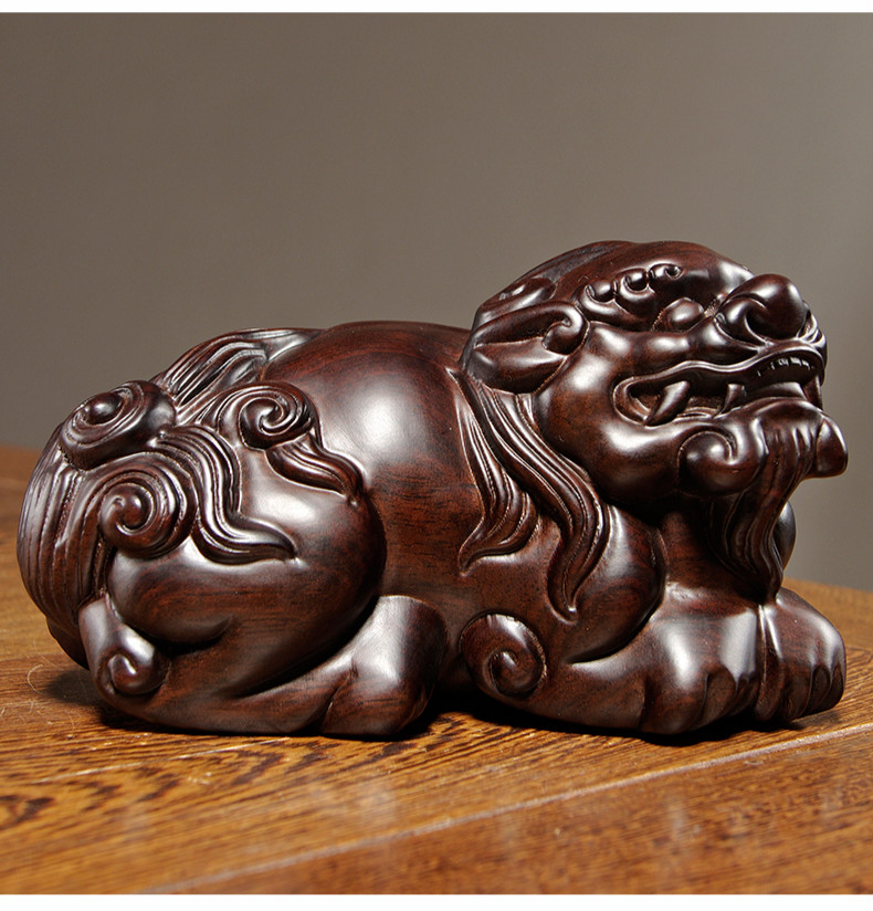 努拉派木雕刻貔貅摆件大号一对皮丘红木家居客厅玄关装饰工艺品送礼