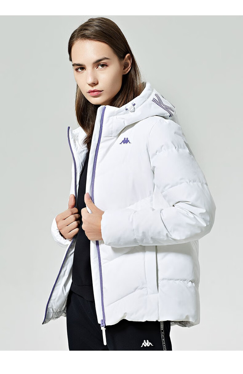 kappa卡帕女装短款羽绒服 冬季新款高领连帽防寒服印花保暖外套k0a82