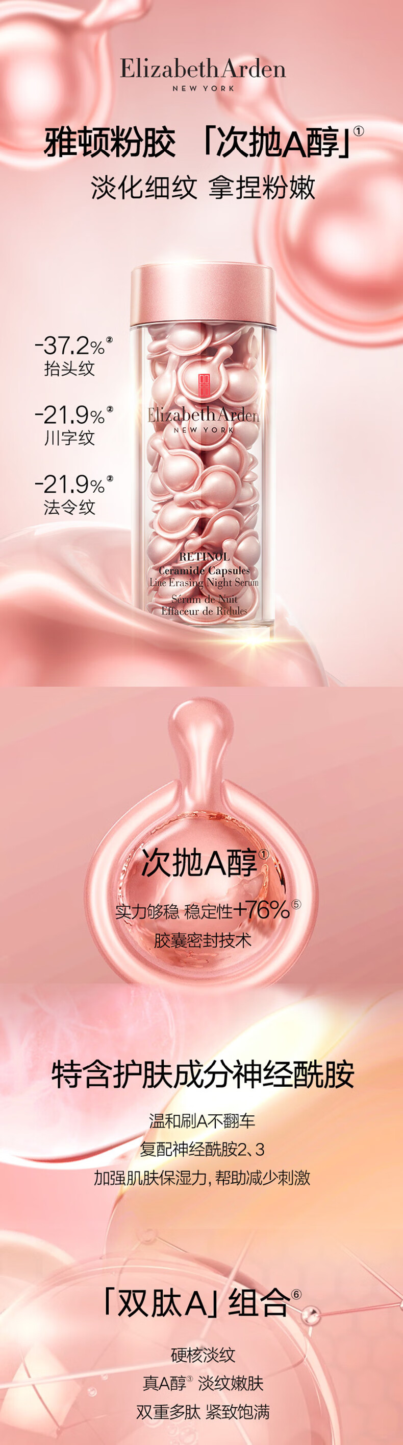 伊丽莎白雅顿（Elizabeth Arden） 时空焕活夜间面部 粉胶 视黄醇A醇 礼物 淡纹粉胶90粒