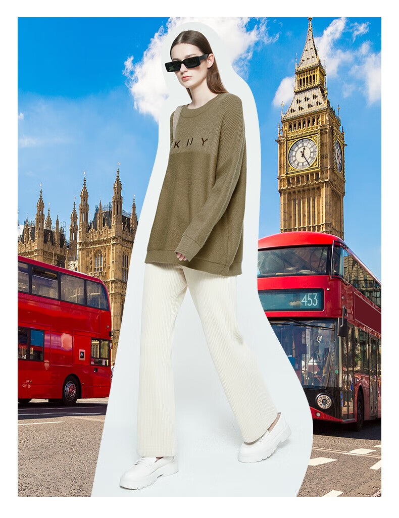 dkny秋冬上衣女 胸口品牌字母logo提花设计高领软糯风毛衣针织衫女装