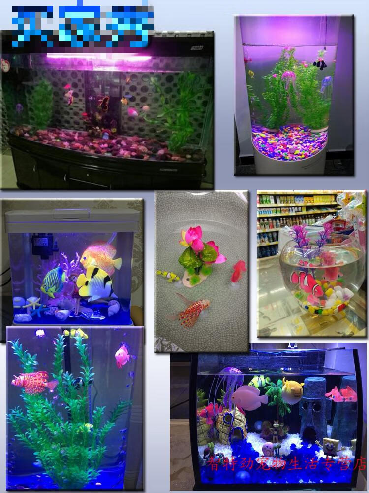 鱼缸造景仿真荧光金鱼水族箱装饰假鱼塑料会游动夜光观赏鱼带吸盘狮子
