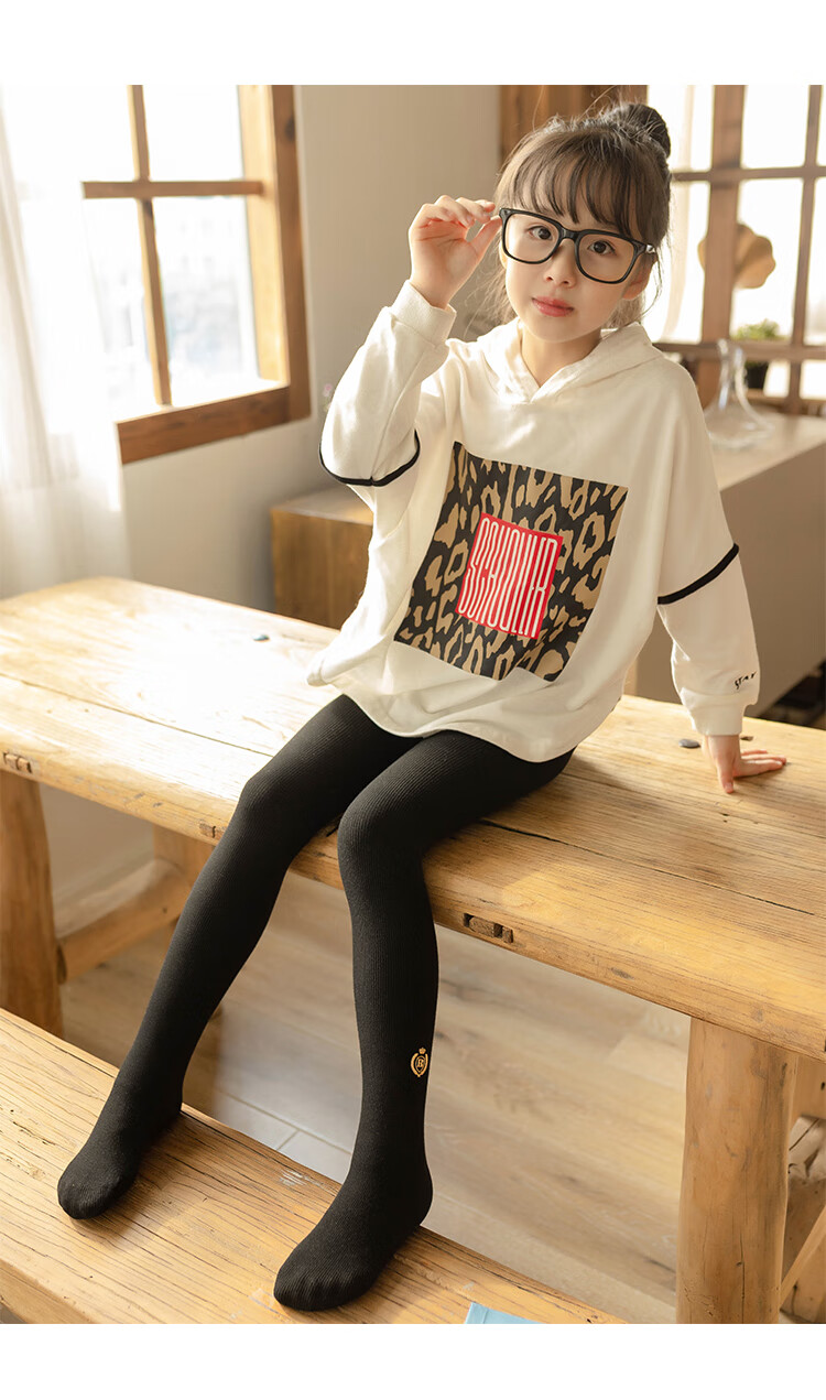 女童袜裤女童连裤袜秋冬新款加绒加厚黑色外穿宝宝裤袜中大童儿童打底