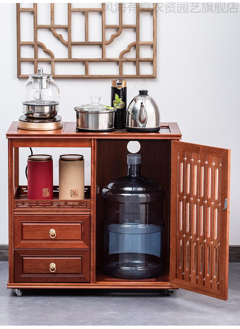 锐衡茶柜烧水壶一体实木边柜新中式置物架客厅茶桌家用移动小茶台茶车