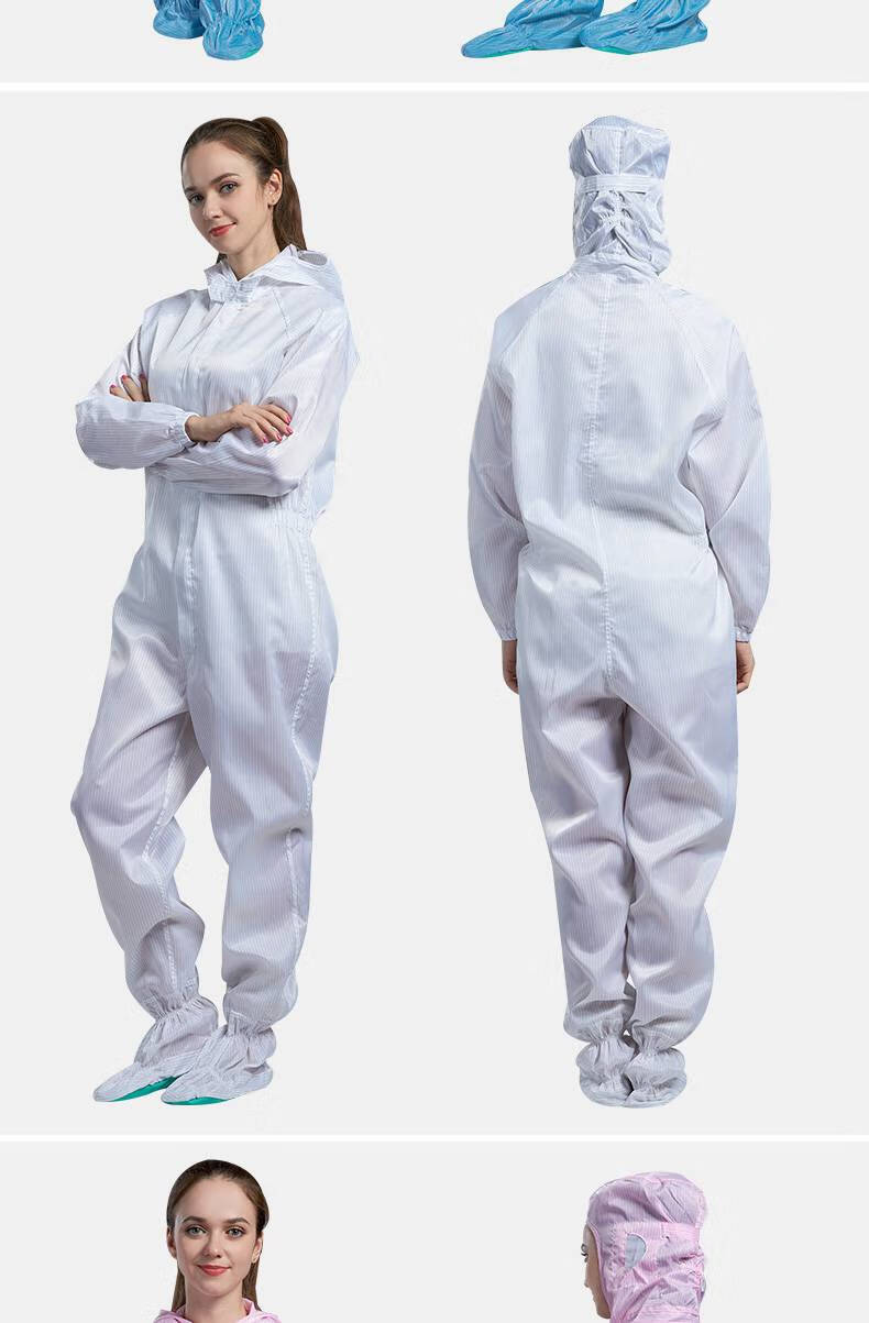 连帽衣服连脚洁净服四防尘服无菌净化服身工作服白色四连体耐高温款s